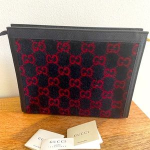 Gucci wool and leather clutch toiletry pouch